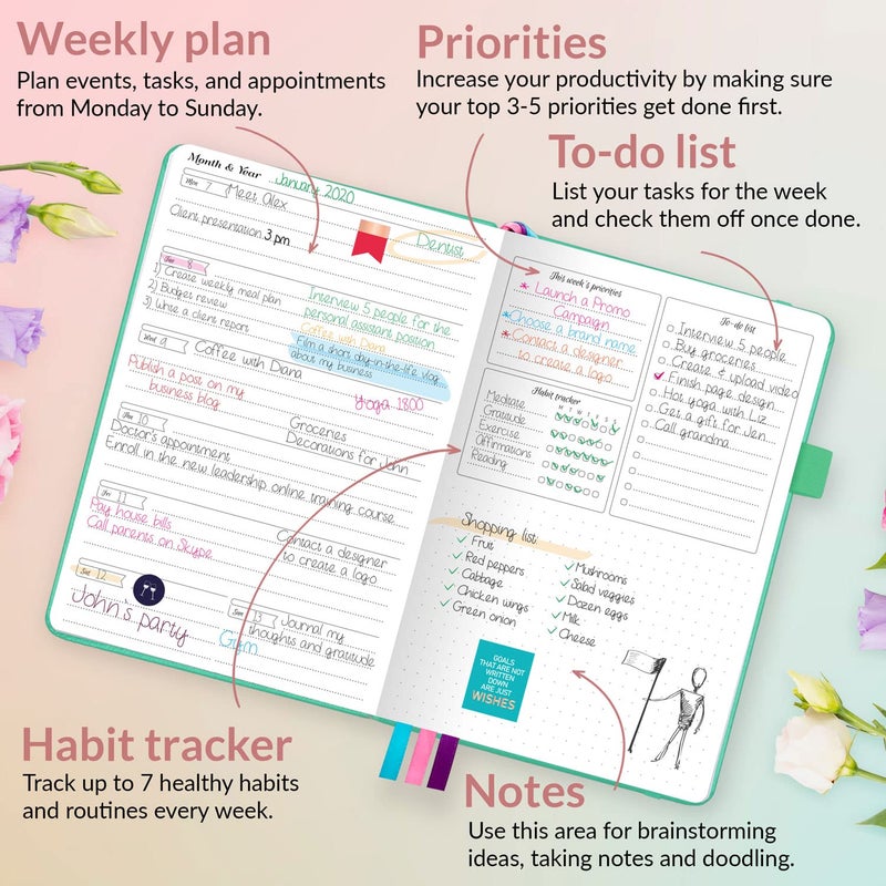 GoGirl Planner and Organizer for Women â€“ Compact Size Weekly Planner, Goals Journal & Agenda to Improve Time Management, Productivity & Live Happier. Undated â€“ Start Anytime, Lasts 1 Year â€“ Emerald - Image 3